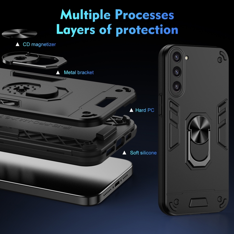For Samsung Galaxy S23+ 5G Shockproof Metal Ring Holder Phone Case(Black) For Samsung Galaxy S23+ 5G Shockproof Metal Ring Holder Phone Case(Black)