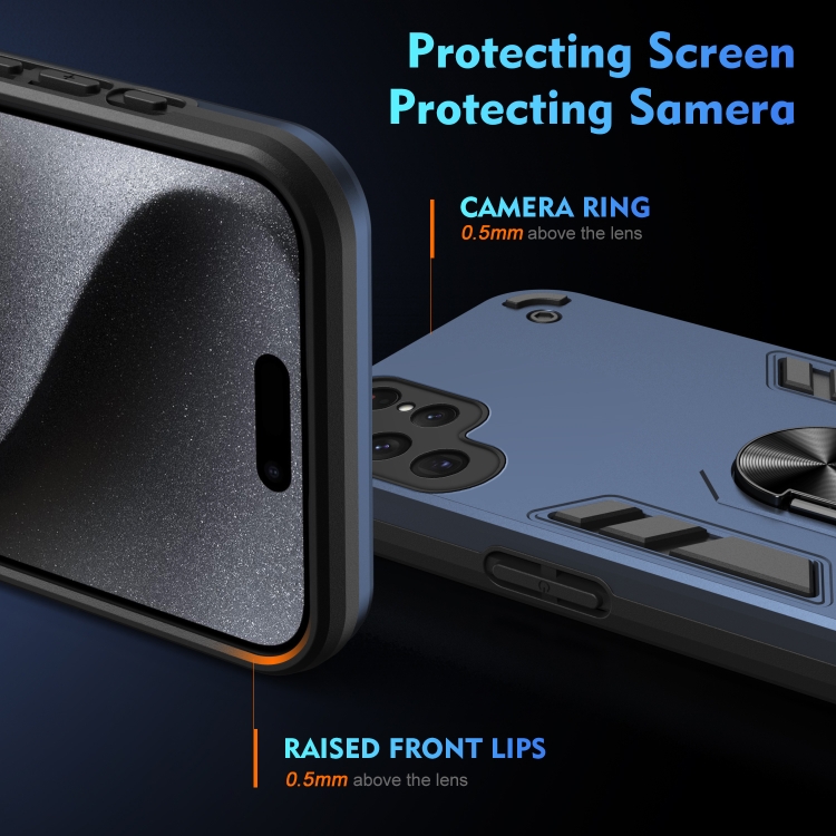 For Samsung Galaxy S24 Ultra 5G Shockproof Metal Ring Holder Phone Case(Blue) For Samsung Galaxy S24 Ultra 5G Shockproof Metal Ring Holder Phone Case(Blue)