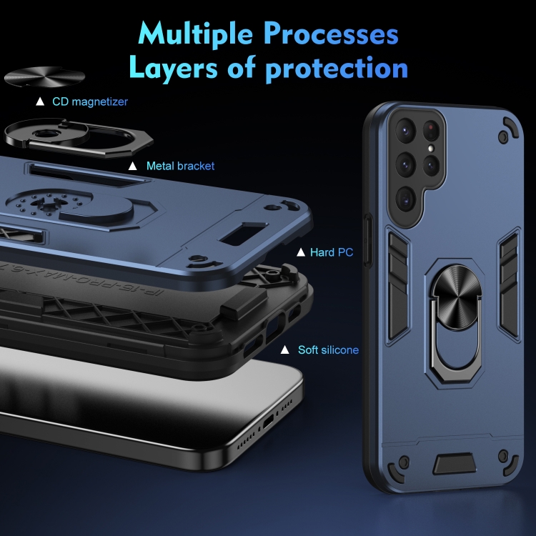 For Samsung Galaxy S24 Ultra 5G Shockproof Metal Ring Holder Phone Case(Blue) For Samsung Galaxy S24 Ultra 5G Shockproof Metal Ring Holder Phone Case(Blue)