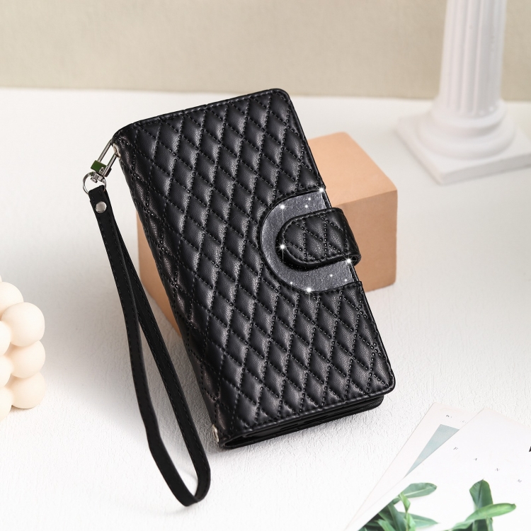For Samsung Galaxy S22 5G Glitter Lattice Zipper Wallet Leather Phone Case(Black) For Samsung Galaxy S22 5G Glitter Lattice Zipper Wallet Leather Phone Case(Black)