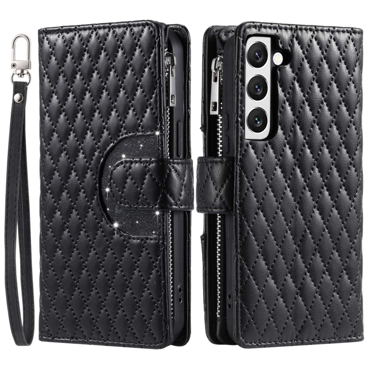 For Samsung Galaxy S22 5G Glitter Lattice Zipper Wallet Leather Phone Case(Black) For Samsung Galaxy S22 5G Glitter Lattice Zipper Wallet Leather Phone Case(Black)