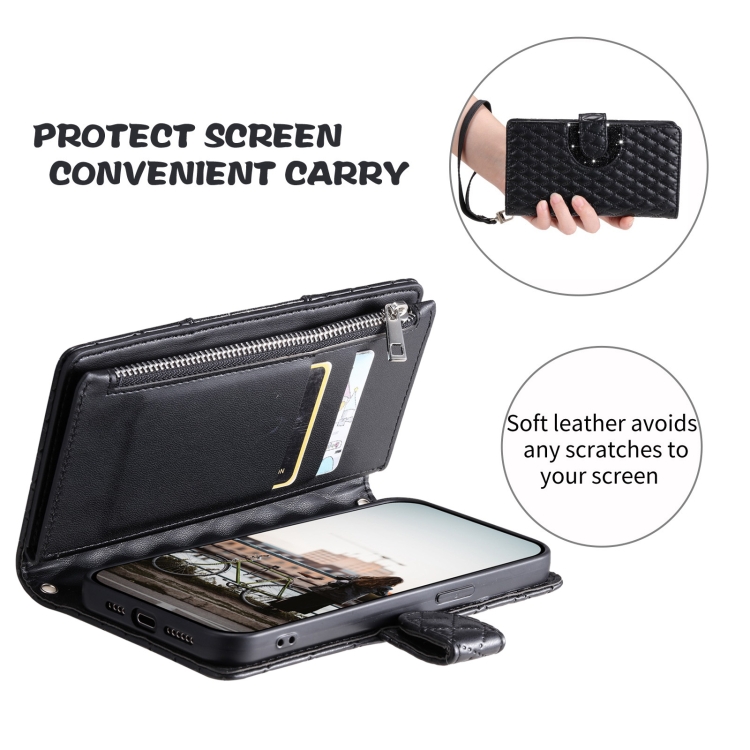 For Samsung Galaxy S22 5G Glitter Lattice Zipper Wallet Leather Phone Case(Black) For Samsung Galaxy S22 5G Glitter Lattice Zipper Wallet Leather Phone Case(Black)