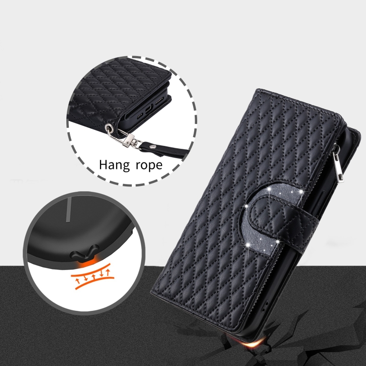 For Samsung Galaxy S22 5G Glitter Lattice Zipper Wallet Leather Phone Case(Black) For Samsung Galaxy S22 5G Glitter Lattice Zipper Wallet Leather Phone Case(Black)