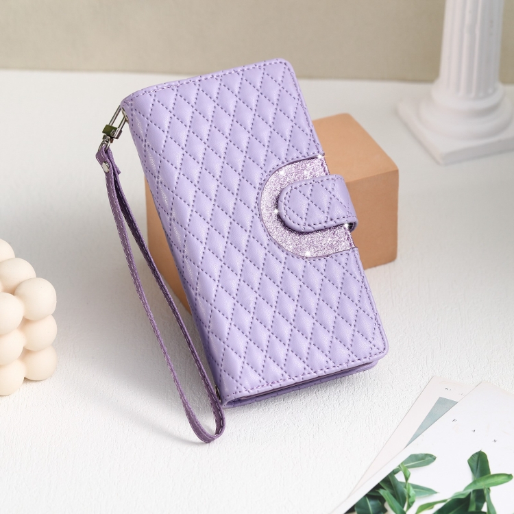 For Samsung Galaxy S22+ 5G Glitter Lattice Zipper Wallet Leather Phone Case(Purple) For Samsung Galaxy S22+ 5G Glitter Lattice Zipper Wallet Leather Phone Case(Purple)