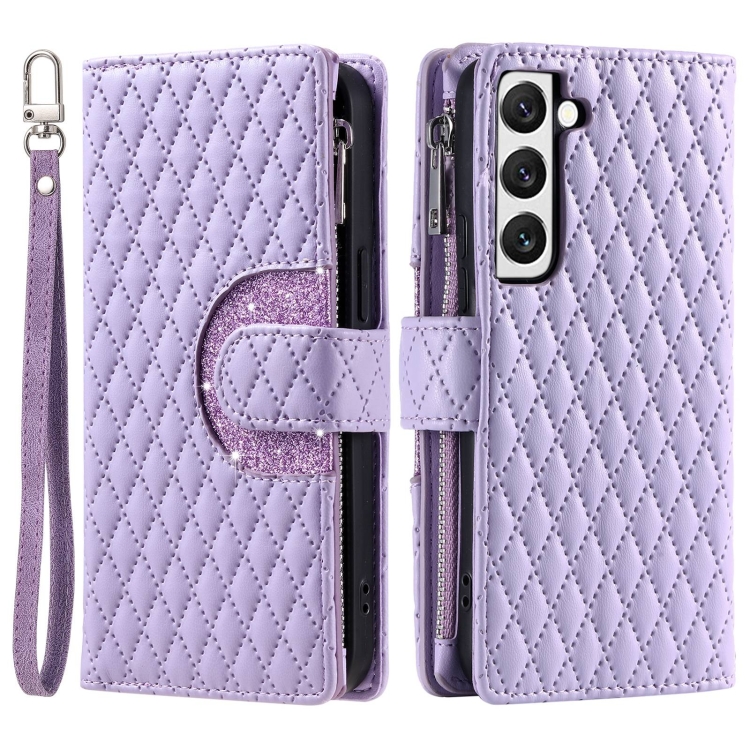 For Samsung Galaxy S22+ 5G Glitter Lattice Zipper Wallet Leather Phone Case(Purple) For Samsung Galaxy S22+ 5G Glitter Lattice Zipper Wallet Leather Phone Case(Purple)