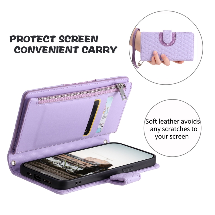 For Samsung Galaxy S22+ 5G Glitter Lattice Zipper Wallet Leather Phone Case(Purple) For Samsung Galaxy S22+ 5G Glitter Lattice Zipper Wallet Leather Phone Case(Purple)