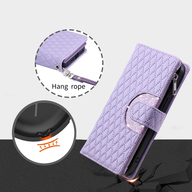 For Samsung Galaxy S22+ 5G Glitter Lattice Zipper Wallet Leather Phone Case(Purple) For Samsung Galaxy S22+ 5G Glitter Lattice Zipper Wallet Leather Phone Case(Purple)