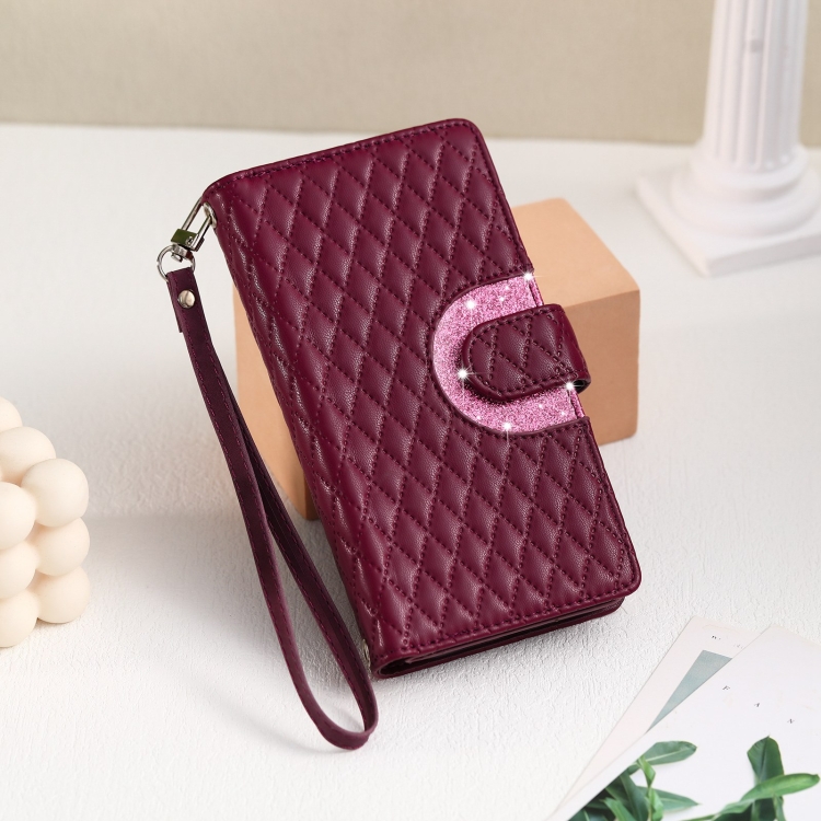 For Samsung Galaxy S23 FE 5G Glitter Lattice Zipper Wallet Leather Phone Case(Wine Red)