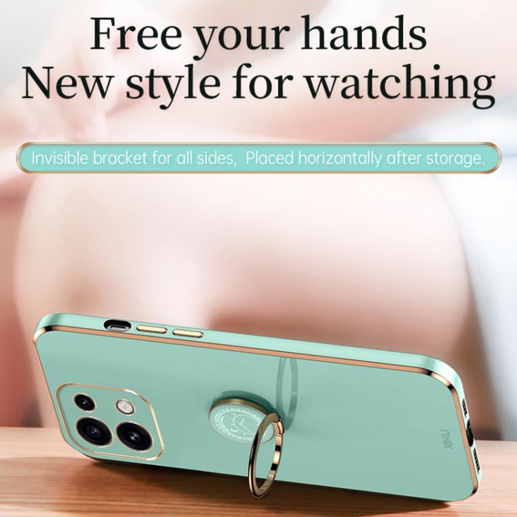 For OPPO Reno16 Pro 5G Global XINLI Straight Edge 6D Electroplate TPU Phone Case with Ring Holder(Mint Green)