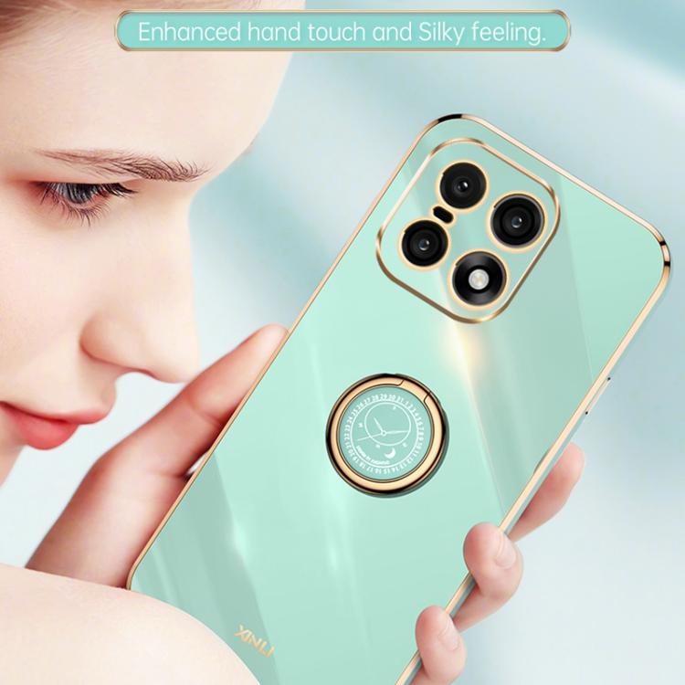 For OnePlus 15 5G XINLI Straight Edge 6D Electroplate TPU Phone Case with Ring Holder(Mint Green)
