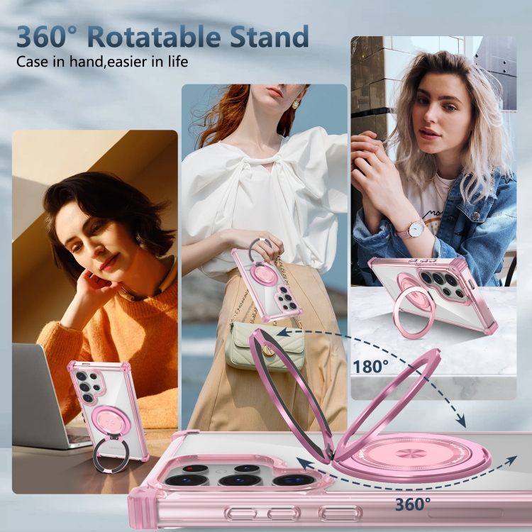 For Samsung Galaxy S24 Ultra 5G Gold Shield CD Pattern MagSafe Magnetic Phone Case with Rotating Stand(Transparent Pink) For Samsung Galaxy S24 Ultra 5G Gold Shield CD Pattern MagSafe Magnetic Phone Case with Rotating Stand(Transparent Pink)