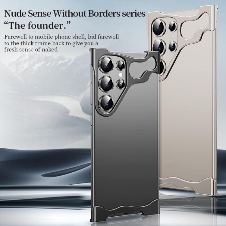 For Samsung Galaxy S23 Ultra 5G Frameless Metal Corner Pad Phone Case with Lens Film(Grey)