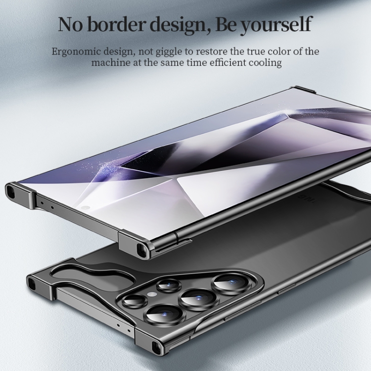 For Samsung Galaxy S23 Ultra 5G Frameless Metal Corner Pad Phone Case with Lens Film(Grey)