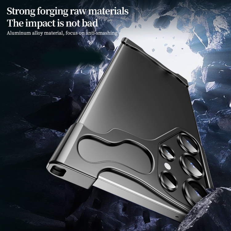 For Samsung Galaxy S23 Ultra 5G Frameless Metal Corner Pad Phone Case with Lens Film(Grey)
