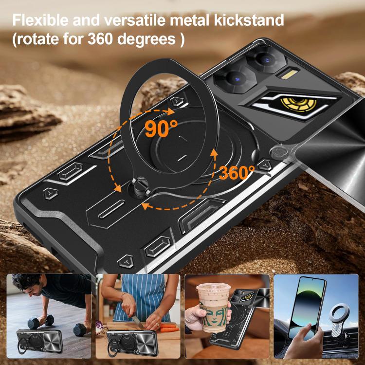 Custodia Antiurto Con Protezione Fotocamera Scorrevole Per ZTE Nubia Focus 5G - Rigida, Anello Reggi Dito, Kickstand