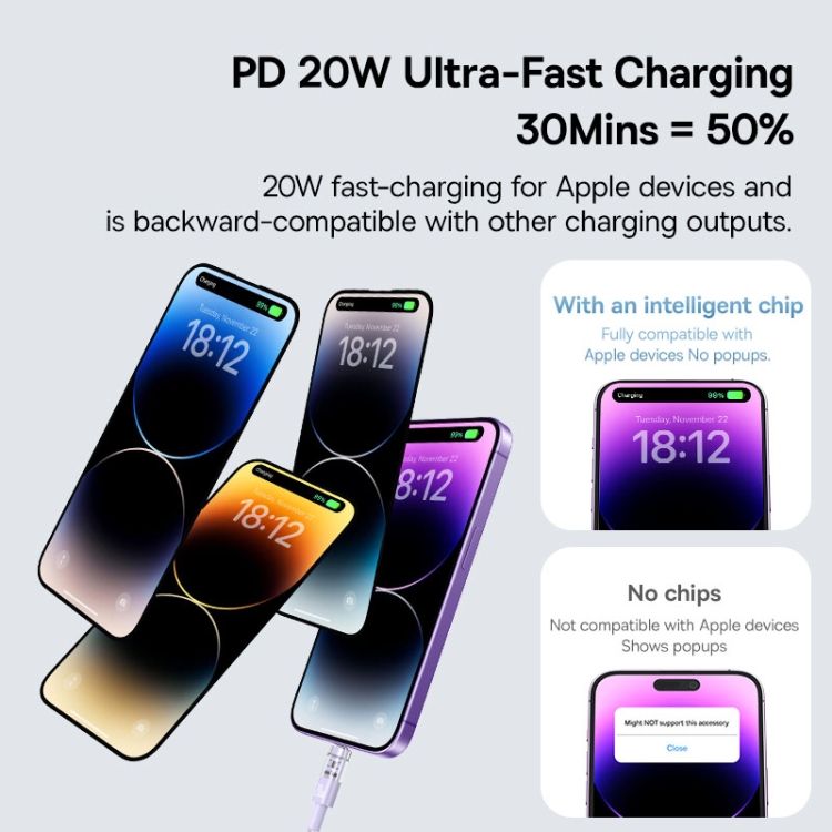 Câble de données de charge rapide Baseus CB000093 CD Series PD20W USB-C / Type-C à 8 broches, longueur: 1 m (violet) - 3