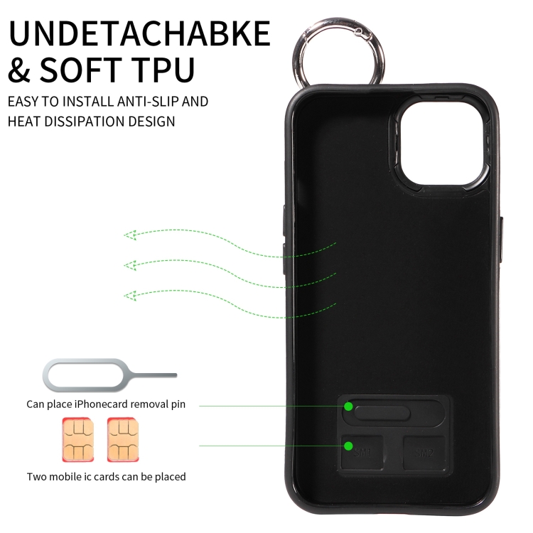 For iPhone 14 Plus Calf Texture Wrist Card Slot Ring Phone Case(Black) For iPhone 14 Plus Calf Texture Wrist Card Slot Ring Phone Case(Black)