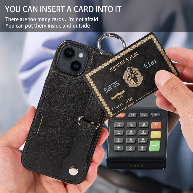 For iPhone 14 Plus Calf Texture Wrist Card Slot Ring Phone Case(Black) For iPhone 14 Plus Calf Texture Wrist Card Slot Ring Phone Case(Black)