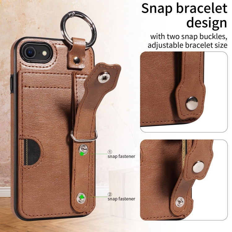 For iPhone 7 / 8 / SE 2022 Calf Texture Wrist Card Slot Ring Phone Case(Brown) For iPhone 7 / 8 / SE 2022 Calf Texture Wrist Card Slot Ring Phone Case(Brown)