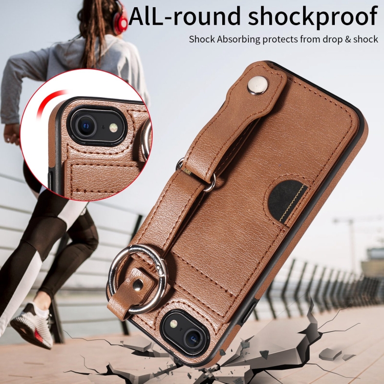 For iPhone 7 / 8 / SE 2022 Calf Texture Wrist Card Slot Ring Phone Case(Brown) For iPhone 7 / 8 / SE 2022 Calf Texture Wrist Card Slot Ring Phone Case(Brown)