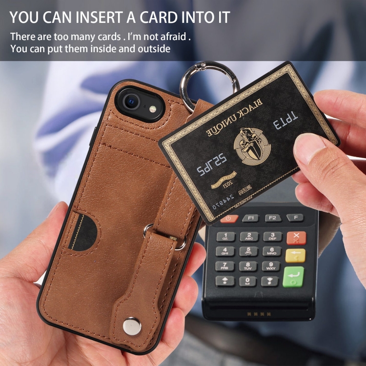 For iPhone 7 / 8 / SE 2022 Calf Texture Wrist Card Slot Ring Phone Case(Brown) For iPhone 7 / 8 / SE 2022 Calf Texture Wrist Card Slot Ring Phone Case(Brown)