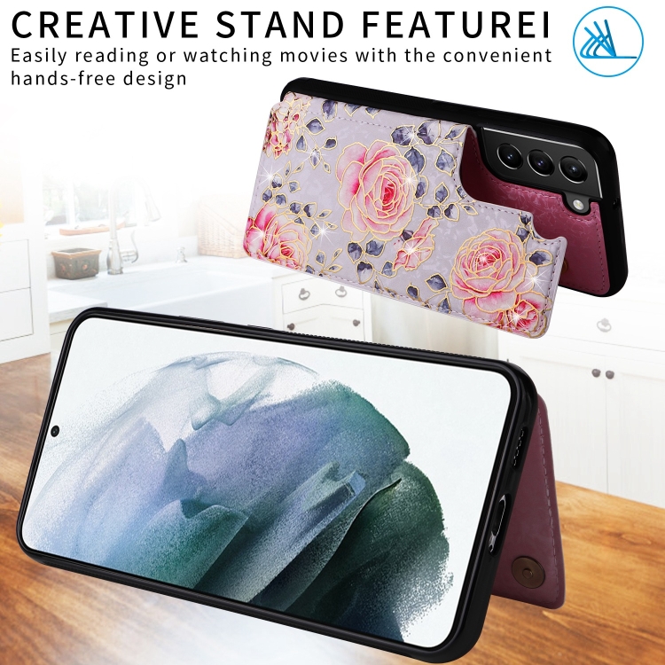 For Samsung Galaxy S21 5G Printed Double Buckle RFID Anti-theft Phone Case(Pastoral Rose) For Samsung Galaxy S21 5G Printed Double Buckle RFID Anti-theft Phone Case(Pastoral Rose)