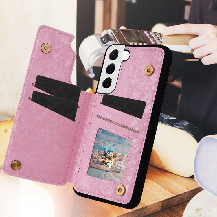 For Samsung Galaxy S22 5G Printed Double Buckle RFID Anti-theft Phone Case(Rose)