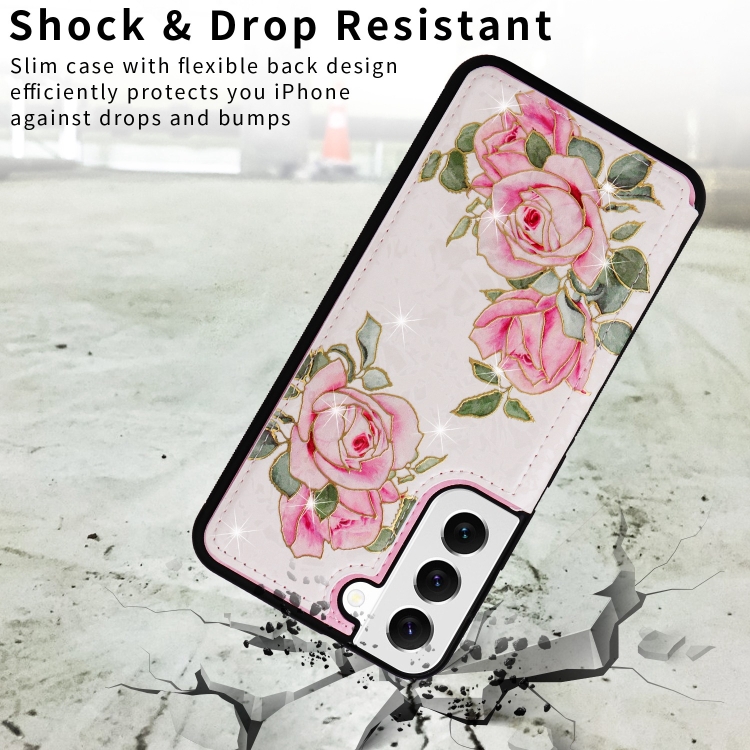 For Samsung Galaxy S22 5G Printed Double Buckle RFID Anti-theft Phone Case(Rose)
