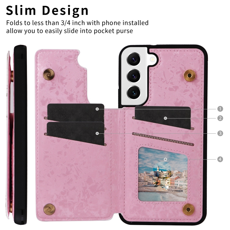 For Samsung Galaxy S22 5G Printed Double Buckle RFID Anti-theft Phone Case(Rose)