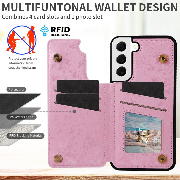 For Samsung Galaxy S22 5G Printed Double Buckle RFID Anti-theft Phone Case(Rose)
