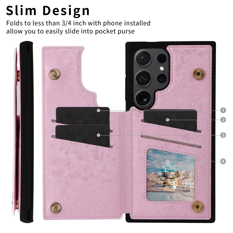 For Samsung Galaxy S24 Ultra 5G Printed Double Buckle RFID Anti-theft Phone Case(Rose) For Samsung Galaxy S24 Ultra 5G Printed Double Buckle RFID Anti-theft Phone Case(Rose)