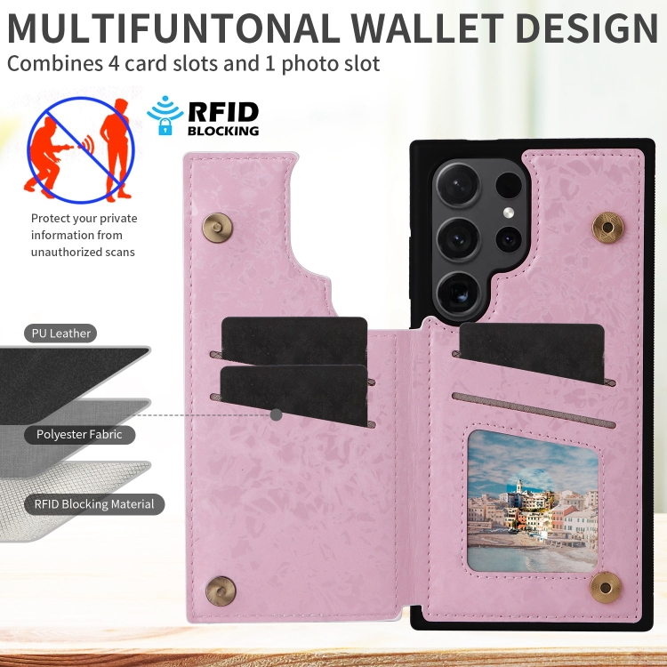 For Samsung Galaxy S24 Ultra 5G Printed Double Buckle RFID Anti-theft Phone Case(Rose) For Samsung Galaxy S24 Ultra 5G Printed Double Buckle RFID Anti-theft Phone Case(Rose)
