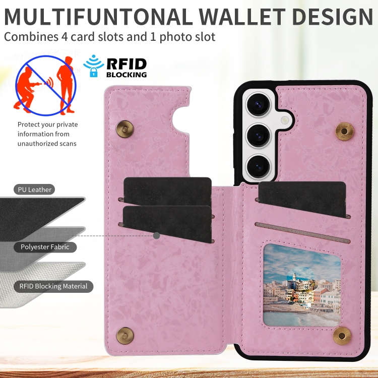 For Samsung Galaxy S25 5G Printed Double Buckle RFID Anti-theft Phone Case(Pastoral Rose) For Samsung Galaxy S25 5G Printed Double Buckle RFID Anti-theft Phone Case(Pastoral Rose)