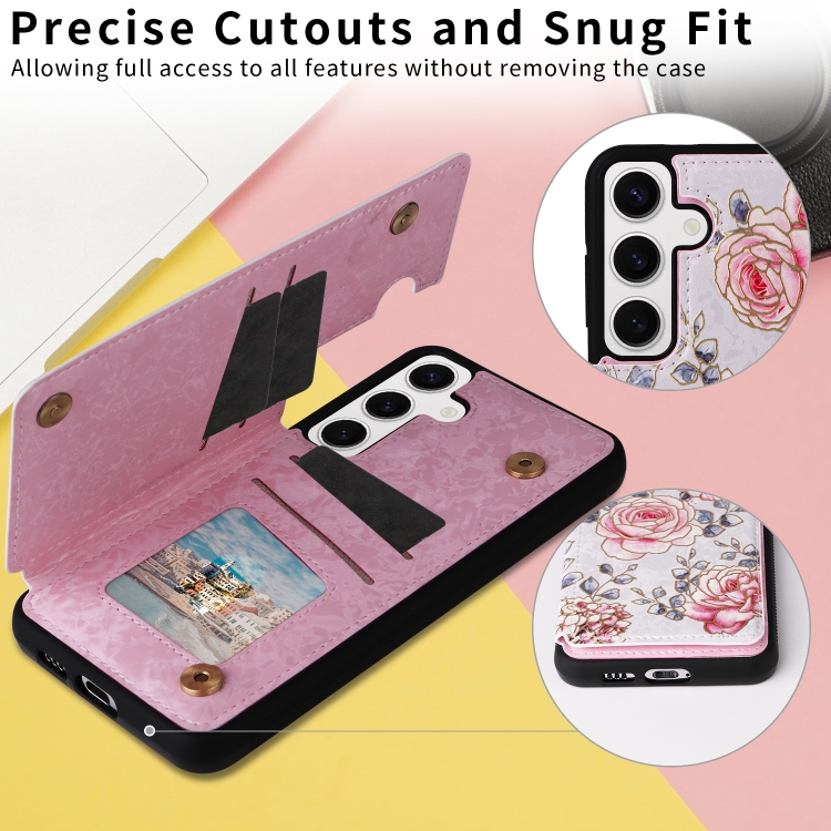 For Samsung Galaxy S25 5G Printed Double Buckle RFID Anti-theft Phone Case(Pastoral Rose) For Samsung Galaxy S25 5G Printed Double Buckle RFID Anti-theft Phone Case(Pastoral Rose)
