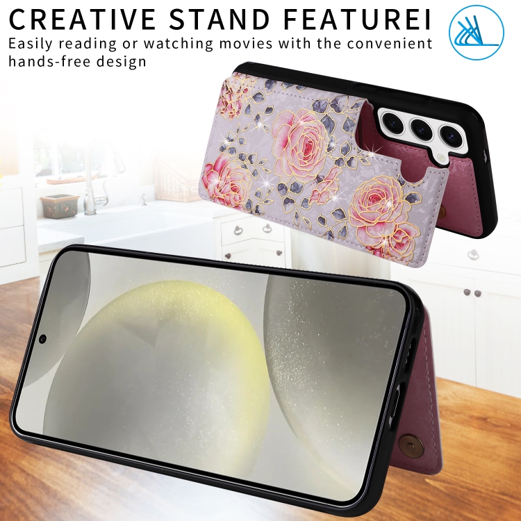For Samsung Galaxy S25 5G Printed Double Buckle RFID Anti-theft Phone Case(Pastoral Rose) For Samsung Galaxy S25 5G Printed Double Buckle RFID Anti-theft Phone Case(Pastoral Rose)