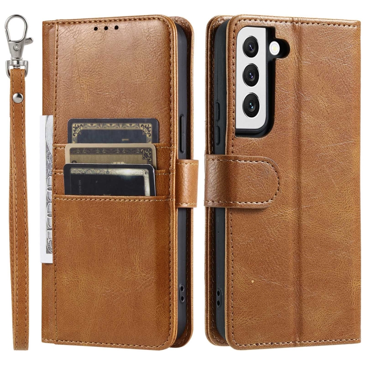 For Samsung Galaxy S22 5G Simple 6-Card Wallet Leather Phone Case(Brown)