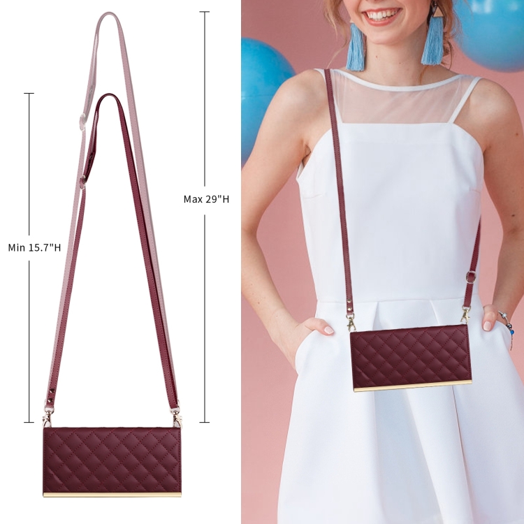 For Samsung Galaxy S24 Ultra 5G Crossbody Rhombic Sucker Leather Phone Case(Claret) For Samsung Galaxy S24 Ultra 5G Crossbody Rhombic Sucker Leather Phone Case(Claret)