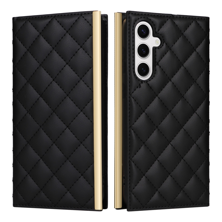 For Samsung Galaxy S24+ / S25+ 5G Crossbody Rhombic Sucker Leather Phone Case(Black)