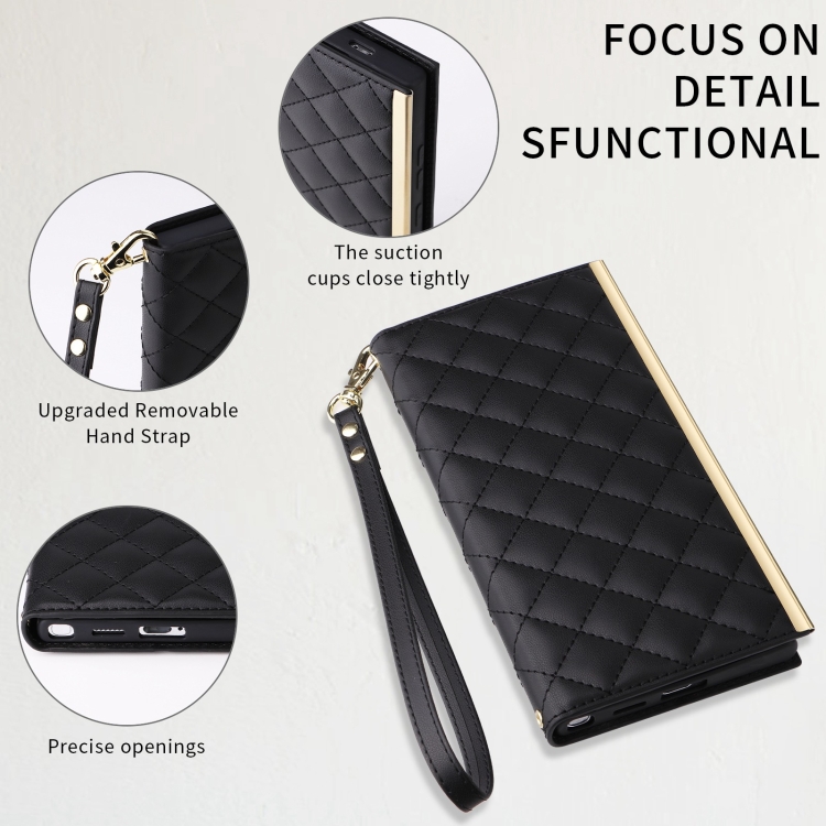 For Samsung Galaxy S24+ / S25+ 5G Crossbody Rhombic Sucker Leather Phone Case(Black)
