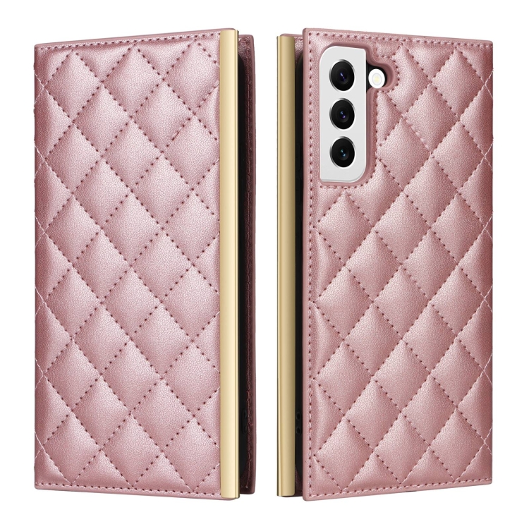 For Samsung Galaxy S22+ 5G Crossbody Rhombic Sucker Leather Phone Case(Rose Gold) For Samsung Galaxy S22+ 5G Crossbody Rhombic Sucker Leather Phone Case(Rose Gold)