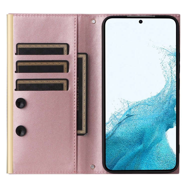 For Samsung Galaxy S22+ 5G Crossbody Rhombic Sucker Leather Phone Case(Rose Gold) For Samsung Galaxy S22+ 5G Crossbody Rhombic Sucker Leather Phone Case(Rose Gold)
