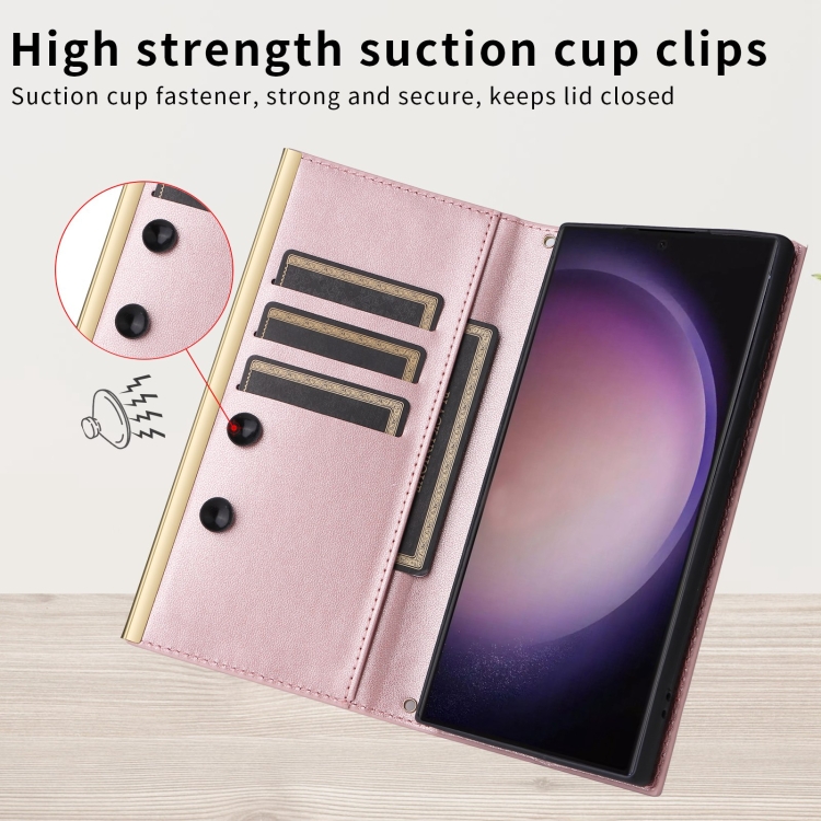 For Samsung Galaxy S22+ 5G Crossbody Rhombic Sucker Leather Phone Case(Rose Gold) For Samsung Galaxy S22+ 5G Crossbody Rhombic Sucker Leather Phone Case(Rose Gold)