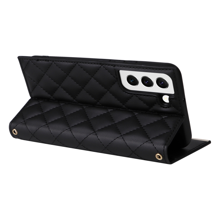 For Samsung Galaxy S21+ 5G Crossbody Rhombic Sucker Leather Phone Case(Black) For Samsung Galaxy S21+ 5G Crossbody Rhombic Sucker Leather Phone Case(Black)