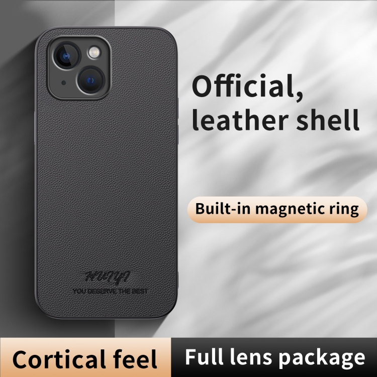 For iPhone 15 HUIYI Leather Magnetic Phone Case(Grey) For iPhone 15 HUIYI Leather Magnetic Phone Case(Grey)