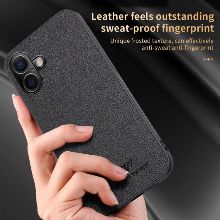 For iPhone 16 HUIYI Leather Magnetic Phone Case(Blue) For iPhone 16 HUIYI Leather Magnetic Phone Case(Blue)