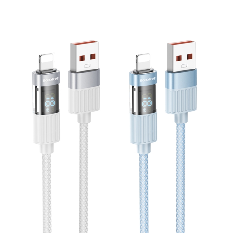 BOROFONE BU46 1.2m 2.4A USB to 8 Pin Basic Charging Data Cable with Display(Grey) BOROFONE BU46 1.2m 2.4A USB to 8 Pin Basic Charging Data Cable with Display(Grey)