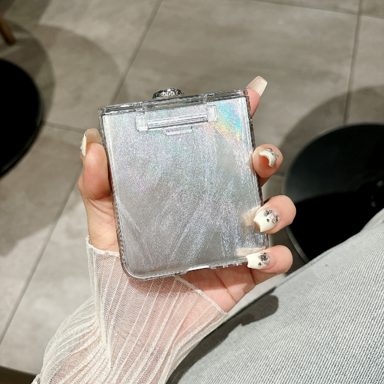 For Samsung Galaxy Z Flip6 Electroplating Feather Glitter Paper 3D Camellia Full Coverage Phone Case with Hand Strap(Grey) For Samsung Galaxy Z Flip6 Electroplating Feather Glitter Paper 3D Camellia Full Coverage Phone Case with Hand Strap(Grey)
