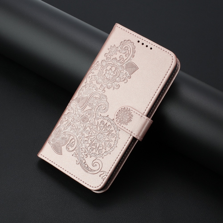 For iPhone 16 Pro Datura Flower Embossed Flip Leather Phone Case(Rose Gold) For iPhone 16 Pro Datura Flower Embossed Flip Leather Phone Case(Rose Gold)