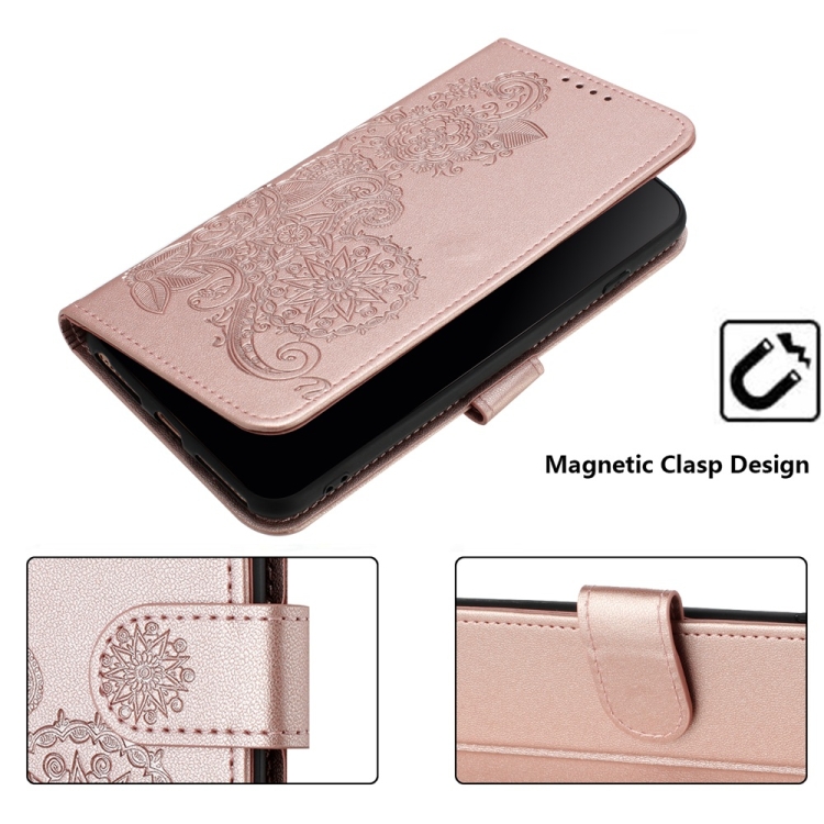 For iPhone 16 Pro Datura Flower Embossed Flip Leather Phone Case(Rose Gold) For iPhone 16 Pro Datura Flower Embossed Flip Leather Phone Case(Rose Gold)