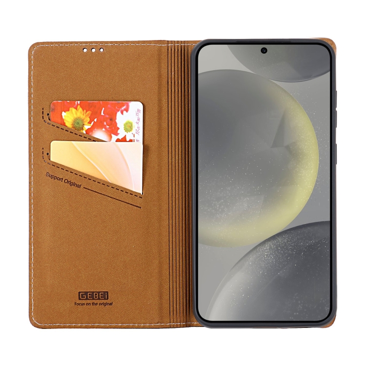 For Samsung Galaxy S24 5G GEBEI Top-grain Horizontal Flip Leather Phone Case(Brown) For Samsung Galaxy S24 5G GEBEI Top-grain Horizontal Flip Leather Phone Case(Brown)
